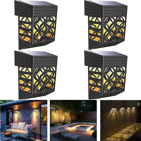 Set mit 4 Solar-Wandleuchten, Solar-Außenleuchten, dekorative Solarleuchten, IP54 wasserdicht, warmweiß, geeignet für Gärten, Terrassen, Haustüren, Treppen, Garagen, Balkone und Gehwege [Energieklasse