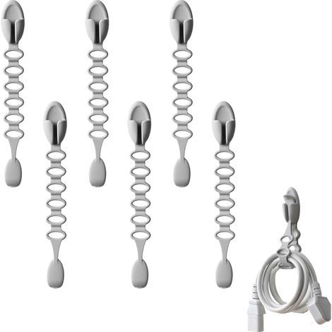 Organizzatore di cavi, confezione da 6 pezzi, supporto multifunzionale per cavi, riutilizzabile, per casa e cucina (grigio) (1/5)