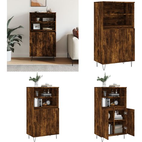 Buffet haut Chêne fumé 60x36x110 cm Bois d'ingénierie - Buffet Design Industriel - Meuble Rangement - Buffet Cuisine - Armoire Ouverte - Commode - Home & Living (1/5)