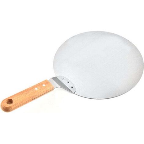 Pelle à pizza, pagaie à pizza ronde avec manche en bois et plateau en métal en acier inoxydable pour pizzas maison (1/4)