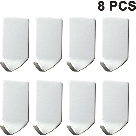 Lot de 8 crochets adhésifs muraux en acier inoxydable pour suspendre des serviettes dans la cuisine, la salle de bain ou la maison.