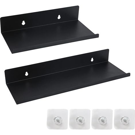 Étagère Murale en Métal Noir, Tablette Flottante Noire-2 Pièces, Étagère Murale Salle de Bain, Étagères Flottantes en Acier pour la Cuisine, Le Salon, la Chambre et Le Bureau (20 Cm) (1/5)