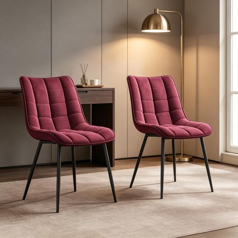 DESMIU Chaise de Salle à Manger Lot de 2, Dossier Ergonomique, Patins Antidérapants, en Velours Rouge Vin (1/4)