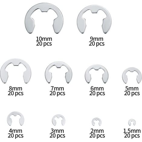 Äußere elastische Ringe aus Edelstahl 304, Sortiment von 200 elastischen Ringen in den Größen 1,5/2/3/4/5/6/7/8/9/10 mm, für verschiedene Anwendungen. (1/3)