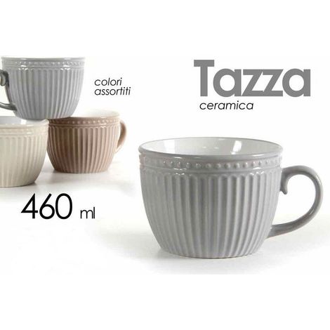 Kaela - Tazza Tazzone Latte Decoro Rigato In Ceramica 741012 460ml Vari Colori Assortiti -