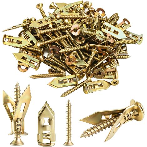 Kit de 100 Set Chevilles Autoperceuses pour Cloison Sèche Kit d'ancrage avec Vis pour Marteau pour la Fixation de Meub, 12 x 30 mm (1/5)
