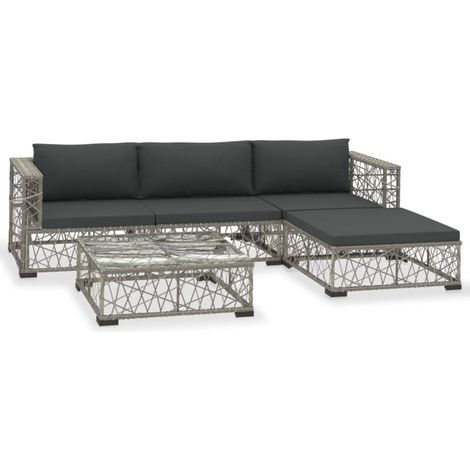 – Ensemble table et chaise de jardin 5 pcs – Résine tressée gris – Coussins épais amovibles – Armature acier laqué durable (1/5)