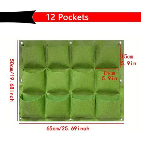 Sac de plantation vertical mural, pot de culture pour légumes et plantes aromatiques, jardinière suspendue pour balcon et terrasse, 12 poches, vert (1/5)