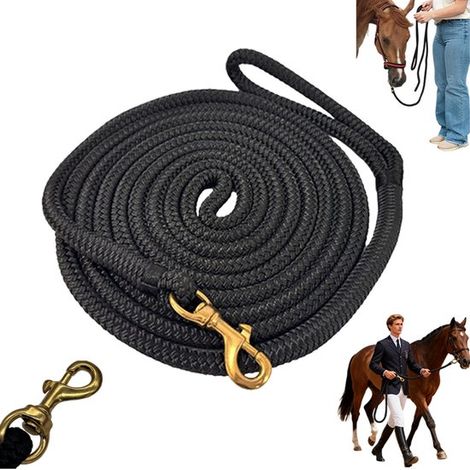 Têtière longue pour cheval. Longe de 4,6 m (15 pi) avec attache rapide pour le licol, poignée souple et confortable. (1/5)