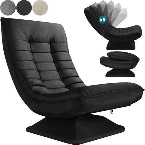 Casaria – Fauteuil de relaxation rembourré pivotable 360° – Dossier réglable 5 positions – Capacité de charge 150kg – Dimensions 58x57x84/87cm – Noir