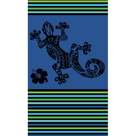 Telo Mare Jacquard In Spugna Disegno Geko Multistripe Colore Blu