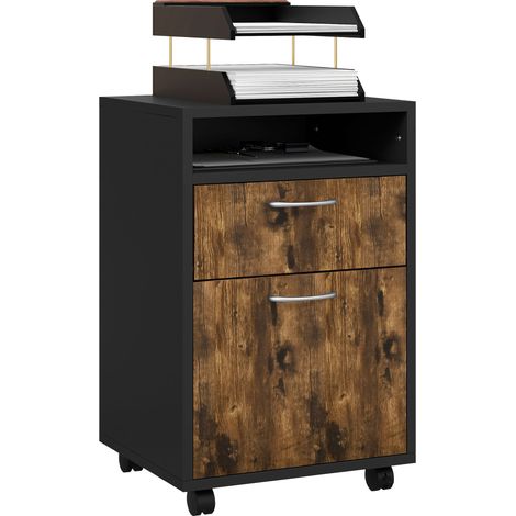 Caisson de bureau MARCI effet bois vieilli et noir (1/5)