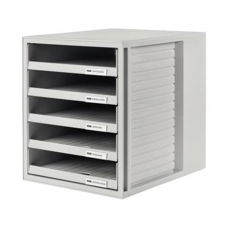 HAN Schubladenbox HAN SCHRANK-SET 5 Schubladen DIN A4 Polystyrol Gehäusefarbe: lichtgrau Farbeder Schublade: lichtgrau