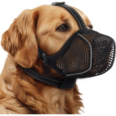 Museruola per cani in rete morbida e traspirante con collare, maschera regolabile riflettente per il controllo dell'abbaio e la rimozione degli odori (M) (1/5)