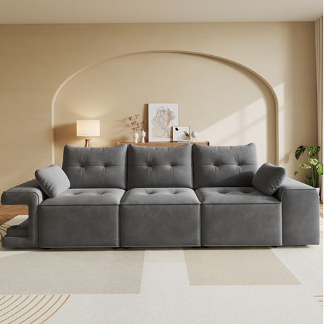 Canape 3 places velours avec rangement gris OKMYHOME (1/5)
