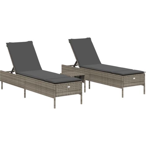 Maison Exclusive - Set Lettini Prendisole con Cuscini 3pz Grigio in Polyrattan