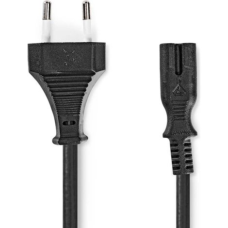 Cable de alimentacion hombre euro iec 320 c7 recto recto niquelado 200 metros varado pvc negro etiqueta (1/3)