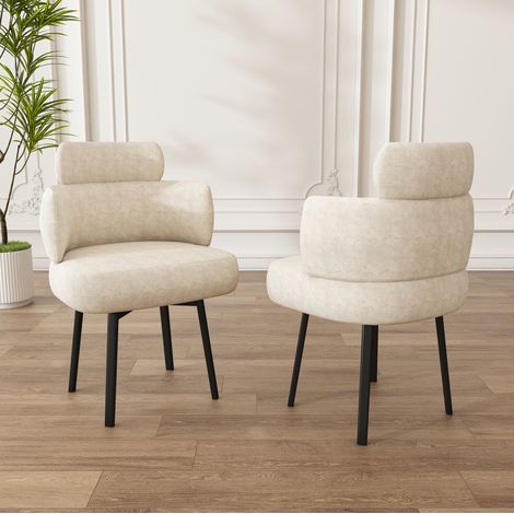 Silla de comedor giratoria con reposabrazos, tapizado de chenilla y estructura metálica, crema (1/5)