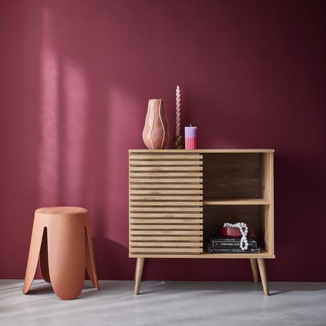 Credenza scandinava effetto legno e anta scorrevole scanalata, 80cm (1/4)