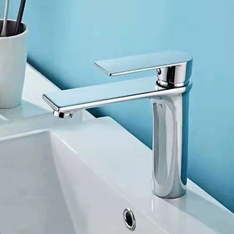 Nordic-style heightened basin faucet for hot and cold water, bathroom vanity, washbasin, countertop basin, splash-proof faucet - electroplated low model