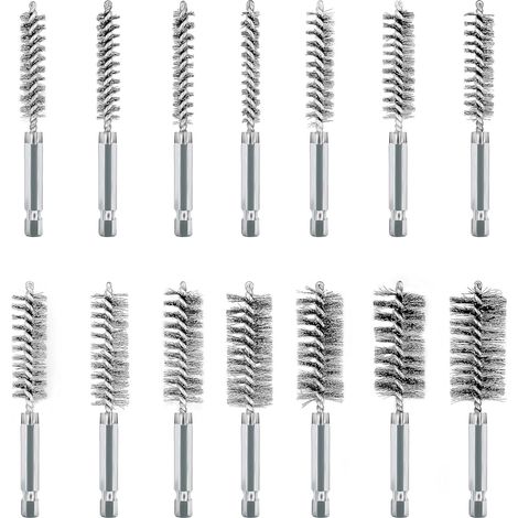 14Pcs Brosses Métalliques pour Visseuse, Acier Inoxydable Brosses Métallique a Main Cylindriques, Jeu de Brosse de Trou pour Perceuse Meuleuse et Autres Outils Rotatifs (1/5)