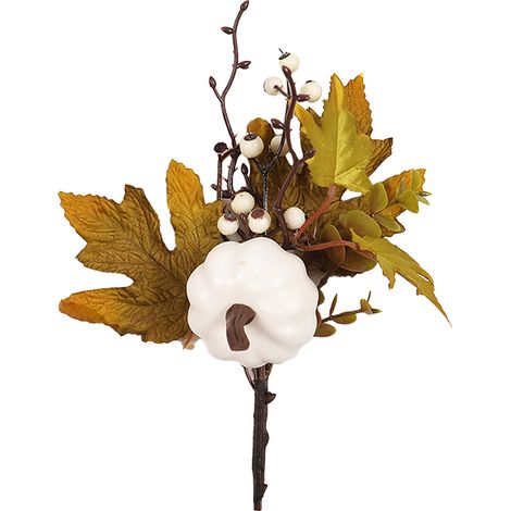 (3 pro Packung) Künstliche Herbstdekorationen für Thanksgiving: Kürbis und Ahornblätter (weißer Kürbis, grünes Ahornblatt, lange Zweige) (1/5)