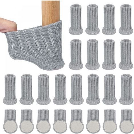 (Grey) 24-piece Soft Non-Slip Pads for Table Legs, Elastic Floor Protector Chair Socks with Felt Cushion for Furniture Legs (1/5)