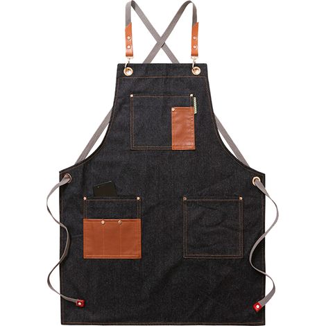 Kochschürze aus PU-Leder für Damen und Herren mit mehreren Taschen für Küche und Restaurant – Schwarz (1/5)