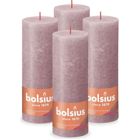 Bougie pilier Rustique - Vieux Rose - Lot de 4 - Longue durée de combustion de 85 heures - Bougie de maison - Décoration d'intérieur - Non parfumée - Cire naturelle végétalienne - Sans huile (1/5)