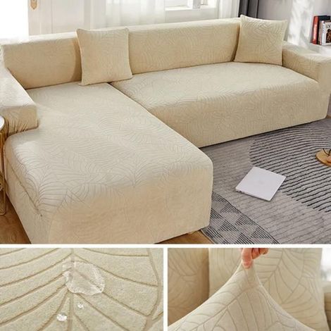 Housse de canapé - Jacquard épais - Beige - Canapé 3 places - Housse intégrale gaufrée anti-poussière - Pièce unique