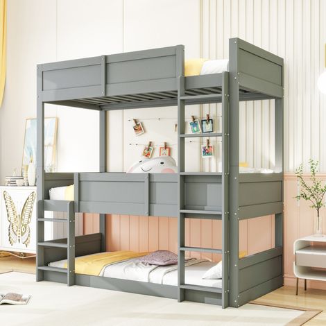 lit enfant superpose triple modulable 90x200 gris OKMYHOME (1/5)