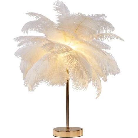 Lampe à poser en plumes d'autruche – Abat-jour 40 cm – Hauteur 50 cm – Éclairage LED rechargeable – Lumière chaude et neutre (1/5)
