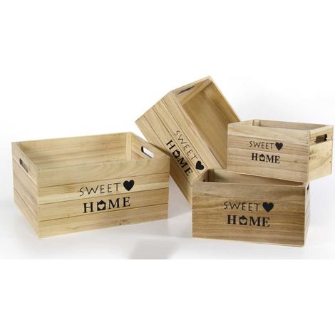 SET 4 CASSETTE DECORATIVE SWEET HOME IN LEGNO NATURALE STILE SHABBY (1/2)