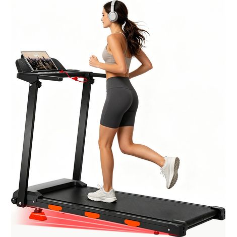 BAYMATE Tapis de course compact – 12 programmes prédéfinis – Inclinaison 15% – 159 kg – 11.6 km/h – Pliable – Fitness à domicile (1/5)