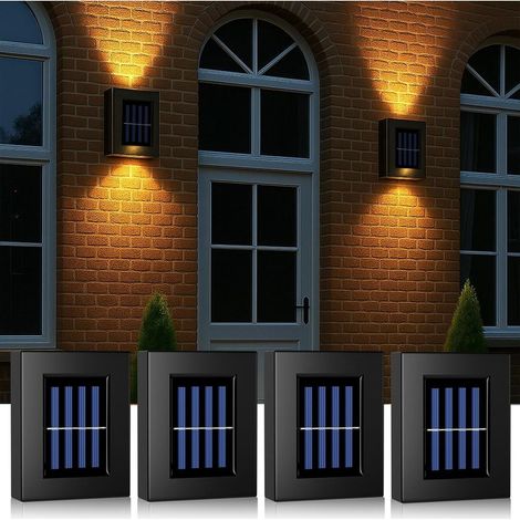 Applique Murale Solaire D'extérieur Up and Down,4 Pièces 2 LED Lampes Solaires Extérieures Applique Murale Exterieur Solaire IP65 Étanche Lampes Solaires Haut Et Bas Pour Mur de Maison (Warm) (1/5)
