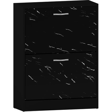 2 Drawer Shoe Cabinet Hallway Storage Cupboard Stand, Black-Marble