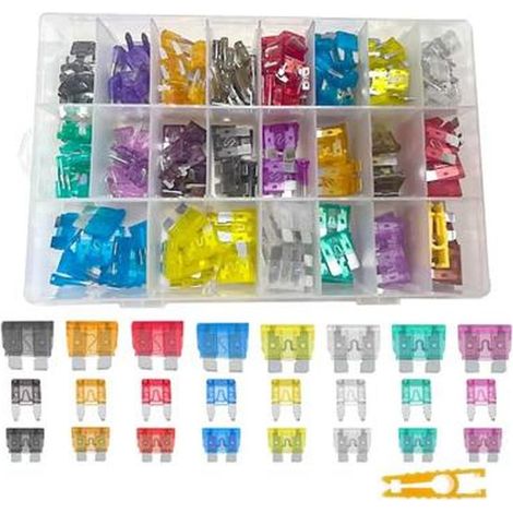 300 pièces Kit fusibles auto, fusibles mini/micro/standard, extracteur inclus, 11 valeurs (2 A à 50 A), pour véhicule particulier et utilitaire