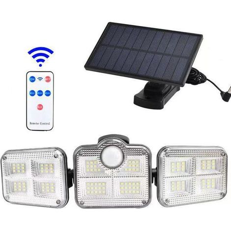 Solaire Lumiere Exterieur Applique Murale Luminaire Led 3 Têtes 122 Leds Detecteur Mouvement IP65 Etanche Sécurité Lampe à Énergie Solaire (1/5)