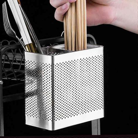 Set aus 2 Essstäbchenhaltern aus Edelstahl, hängendem Bestecktrockenkorb, Geschirrabtropfgestell mit Haken, Küchenutensilien (1/5)