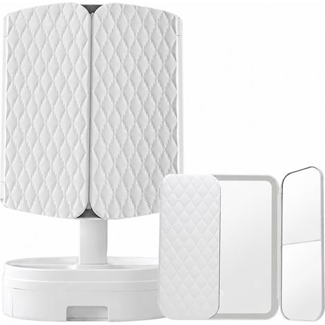 Miroir de maquillage LED avec grossissement 2x et 3x, commande tactile, 3 couleurs d'éclairage, rechargeable, rangement pour cosmétiques (1/5)