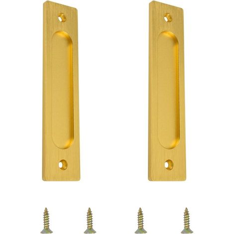 Poignée de porte coulissante rectangulaire, poignée de porte coulissante encastrée en aluminium avec vis de montage, adaptée aux portes coulissantes (Or brossé, 2 pièces) (1/5)