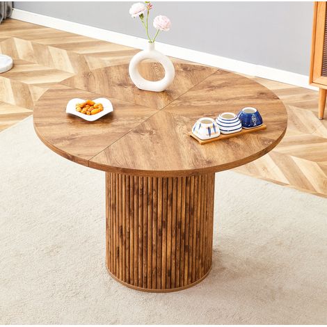 Mesa de comedor redonda 100x76 cm color madera en MDF y metal con almacenaje y montaje fácil (1/5)