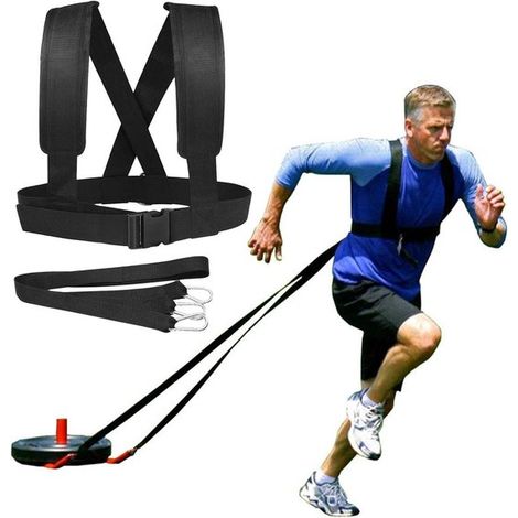 Harnais de randonnée - Ceinture de traîneau - Musculation - Sangles réglables - Longueur : 158 cm - Noir (1/5)