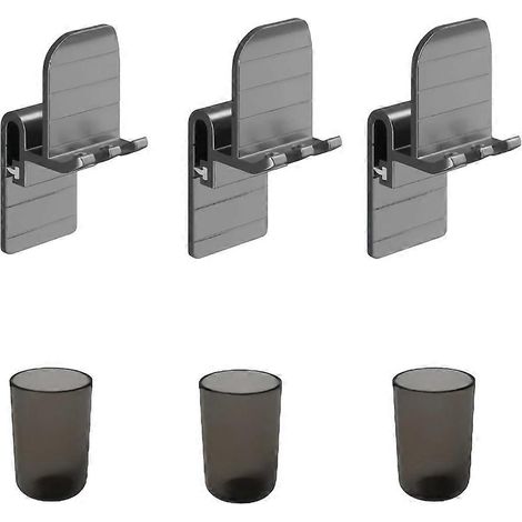 Porte-brosse à dents électrique mural sans perçage, gris, avec porte-gobelet pour bain de bouche intégré (1/5)