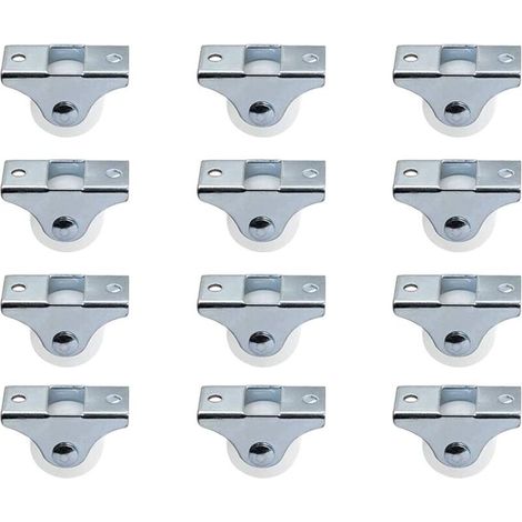 Set di 12 rotelle fisse rigide da 2,5 cm non girevoli con piastra superiore in metallo, ruote in plastica dura per mobili, argento -Crezuo