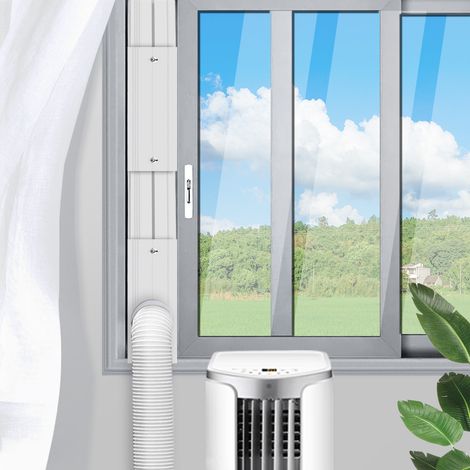 Kit Joint Fenêtre Climatiseur Portable, panneaux ajustables 43-140cm largeur 16cm, 4 pièces avec support, raccord 4-en-1 et capot anti-pluie étanche (1/5)
