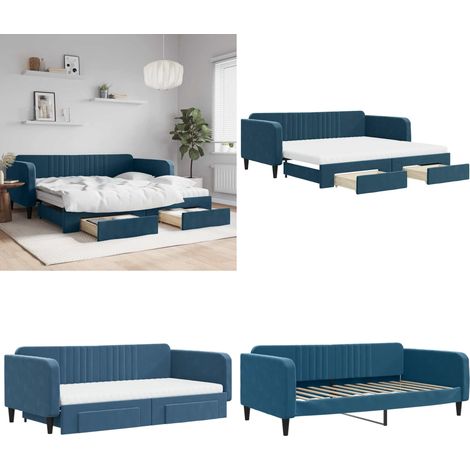 Tagesbett Ausziehbar mit Schubladen Blau 100x200 cm Samt - Sofa - Schlafcouch - Gästebett - Tagesbett - Boxspringbett - Home & Living