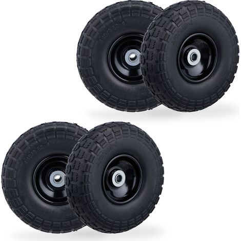 Relaxdays Wheelbarrow Tyres, Set of 4, Puncture-Proof Rubber, 4.1/3.5-4", up to 150 kg, 260x85 mm, Spare, Black/Black
