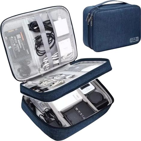 Bolsa para guardar cables, material ecológico, diseño compacto, azul oscuro, 2 capas. (1/2)