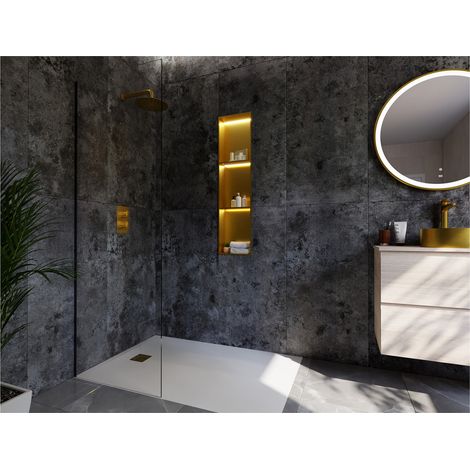 RAK Ingot 300mm x 1200mm Recessed Niche with 2 Shelves & LED Brushed Brass - RAKINGRN12030BB (1/5)